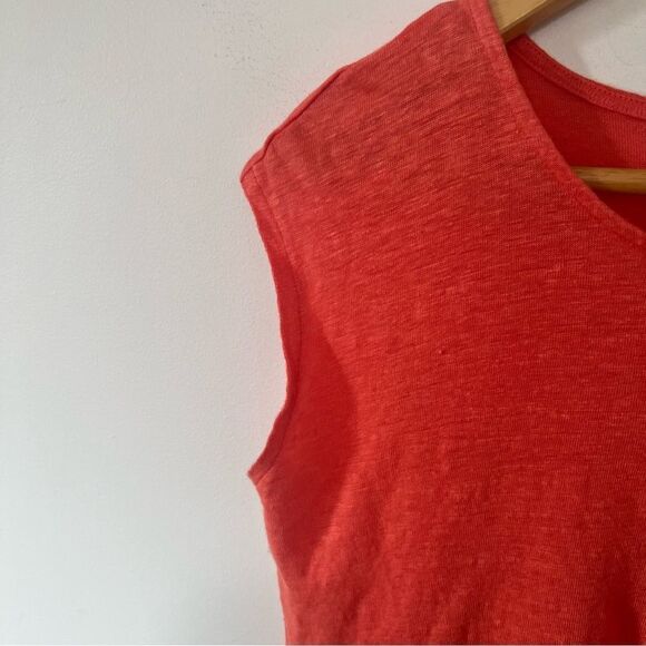 Tahari Orange 100% Linen Cap Sleeve Button Back T-shirt - Picture 4 of 7